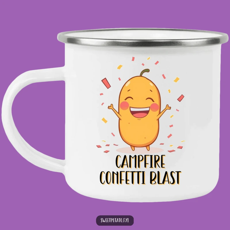 Funny Confetti Sweet Potato Camping Mug: Excited Spud Party Enamel Cup, Perfect Funny Outdoor Gift