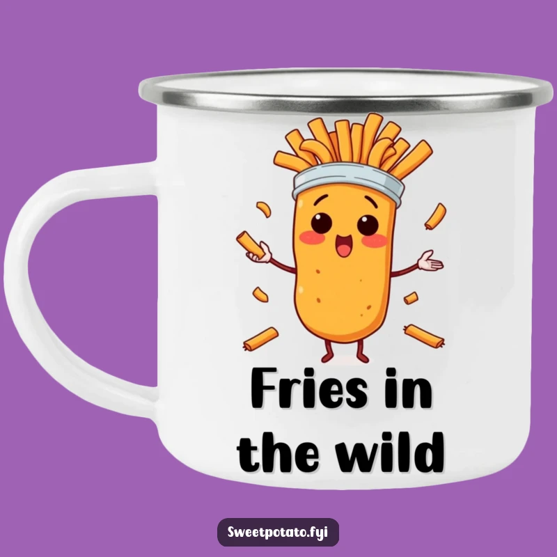 Funny Surprised Sweet Potato Fries Juggling Camping Mug – Outdoor Humor Gift