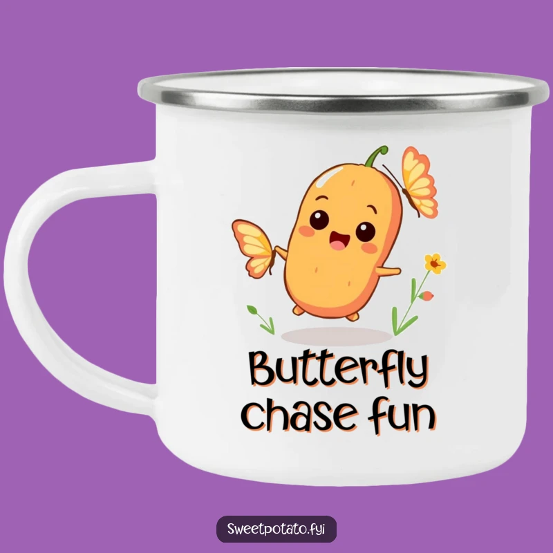 Funny Sweet Potato Chase Camping Mug: Outdoor Butterfly Fun Cup, Perfect Funny Gift!