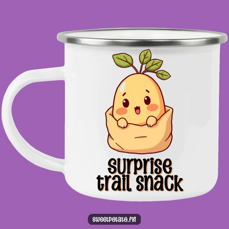Funny Surprised Sweet Potato Camping Mug: Peeking Sack Design for Hilarious Outdoor Gift