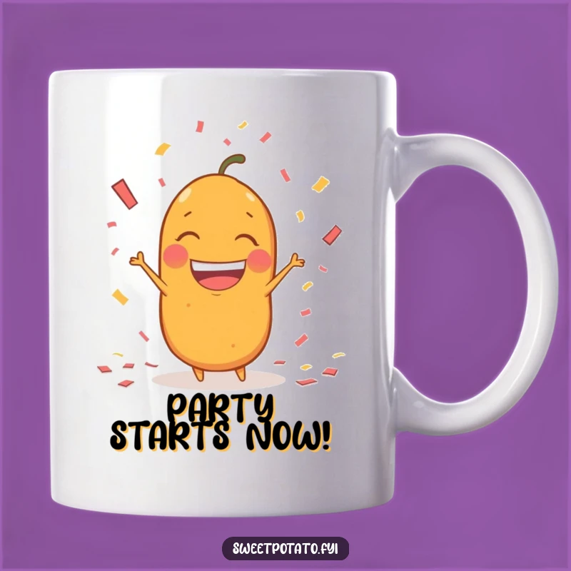 Funny Confetti Sweet Potato Mug: Excited Spud Party Mug, Perfect Funny Celebration Gift