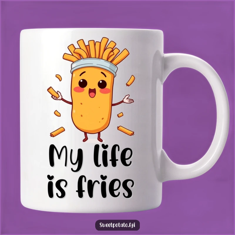 Funny Surprised Sweet Potato Fries Juggling Mug - Hilarious Vegetable Gift Idea