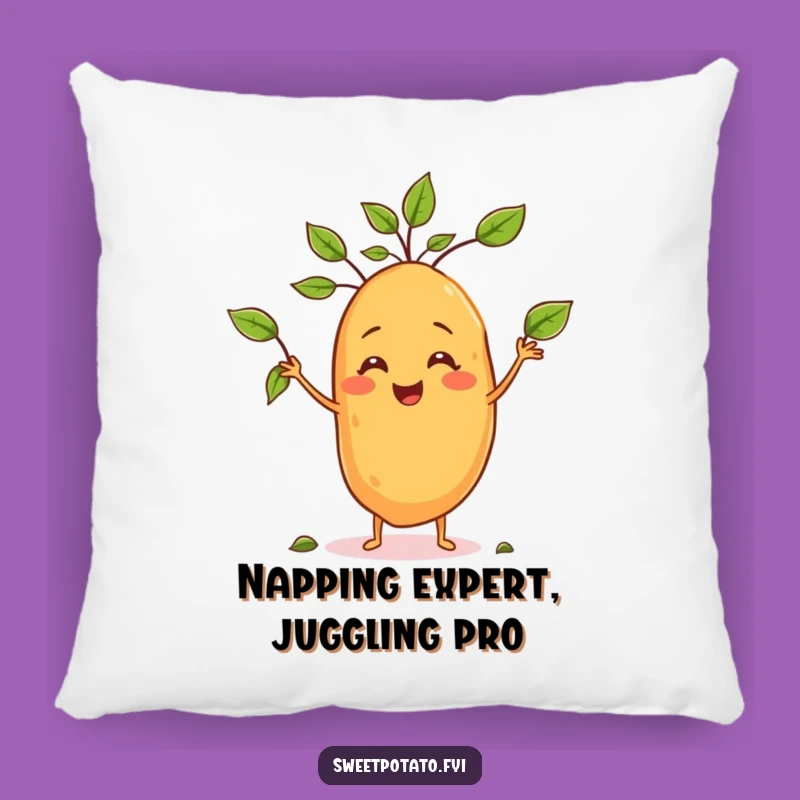 Funny Sweet Potato Juggling Leaves Pillow - Comfy Comfort with Veggie Fun
