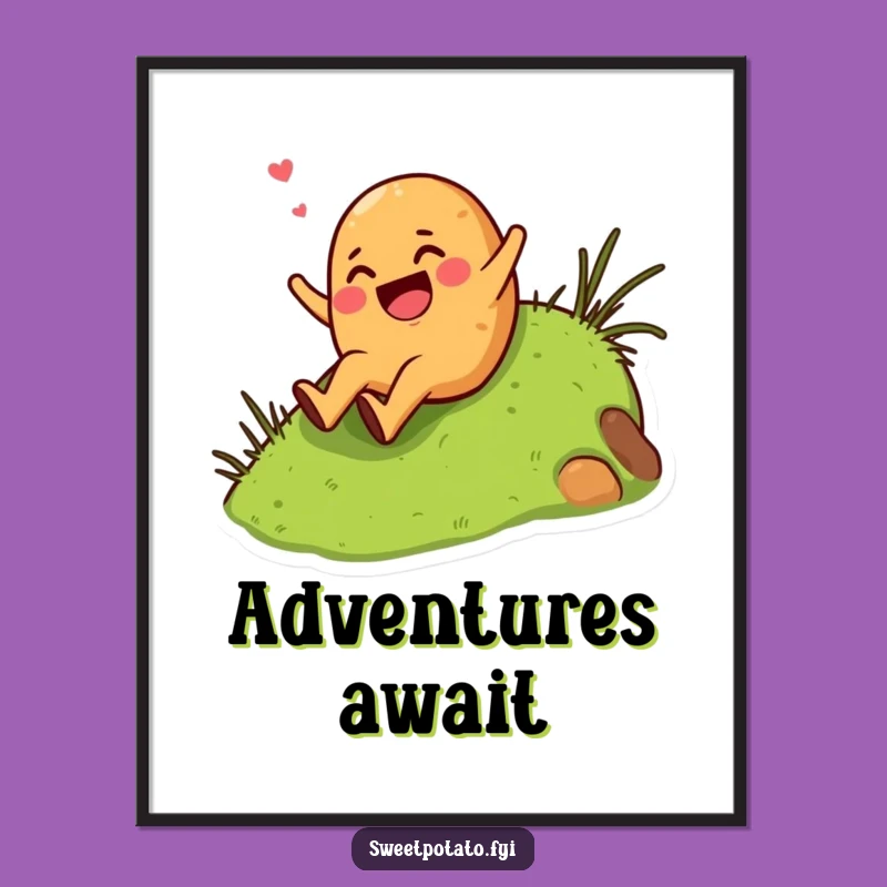 Funny Giggling Sweet Potato Hill Slide Digital Art - Instant Wall Decor with Veggie Excitement