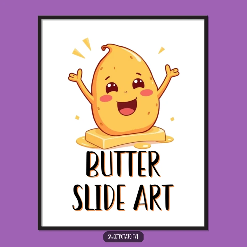 Funny Excited Sweet Potato Butter Slide Digital Art – Instant Comedic Decor