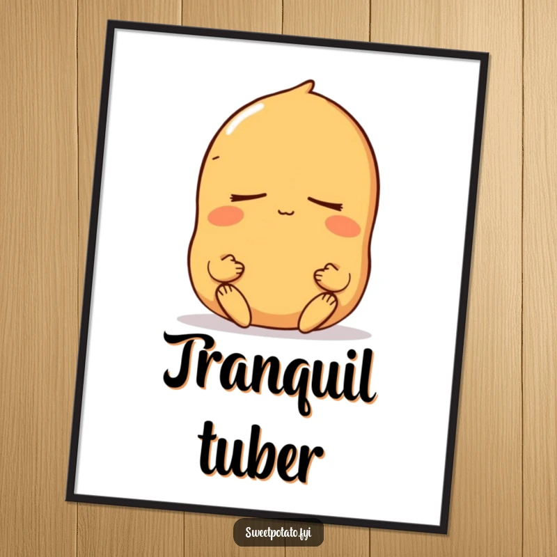 Funny sweet potato digital art print of a peaceful character meditating, perfect for instant, serene home decor.