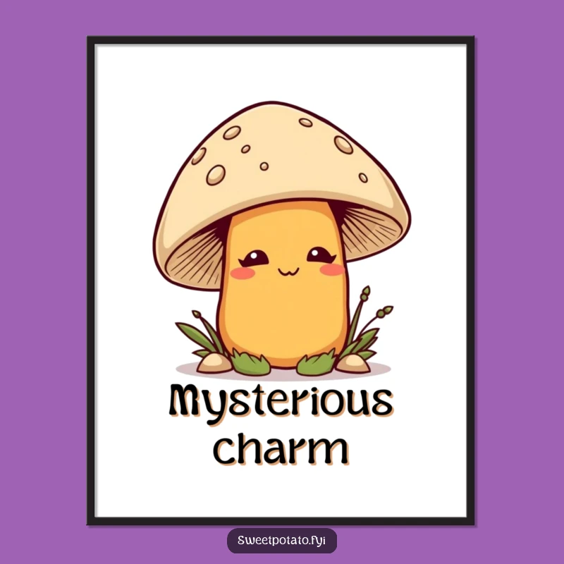 Funny Smirking Sweet Potato Mushroom Digital Art - Instant Wall Decor with Veggie Whimsy