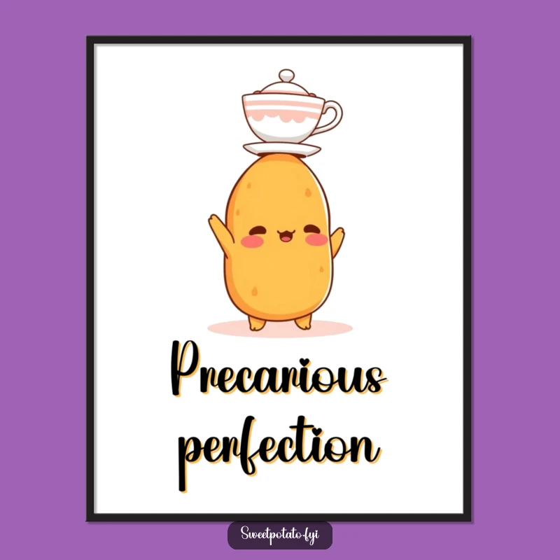 Funny Sweet Potato Balance Digital Art: Printable Teacup Head Scene, Fun Funny Gift