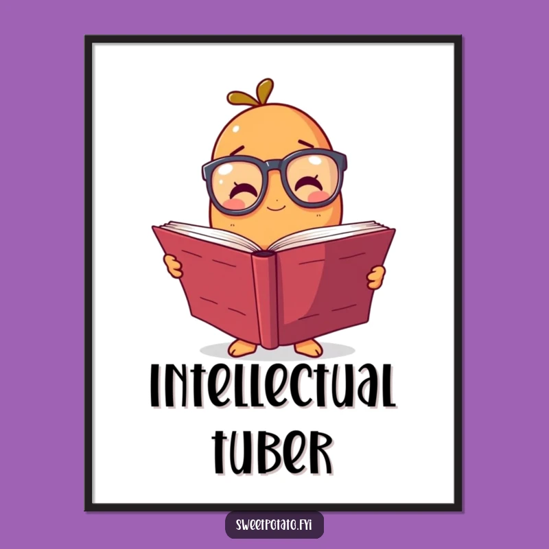 Funny Sweet Potato Digital Art: Printable Spectacled Spud Reading Scene, Fun Funny Gift