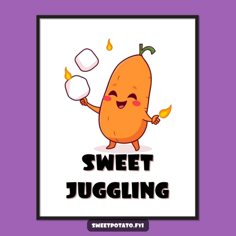 Funny Sweet Potato Marshmallow Juggler Digital Art - Quirky Decor