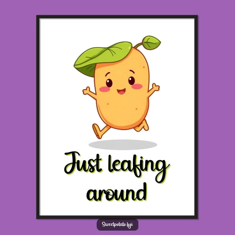Funny Sweet Potato Skipping Digital Art - Leaf Hat Joy, Printable Gift!