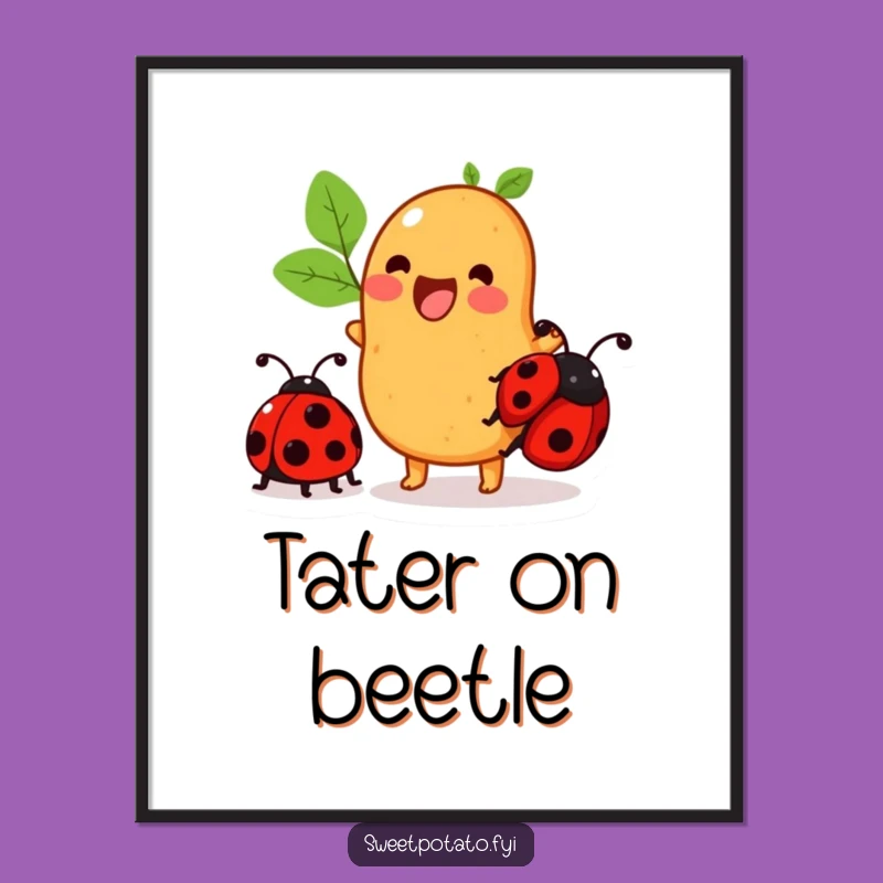 Funny Sweet Potato Digital Art: Ladybug Ride, Instant Decor, Humorous Gift