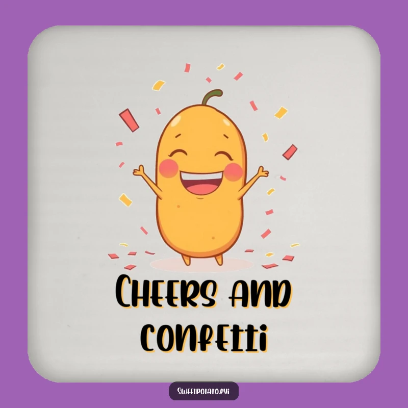 Funny Confetti Sweet Potato Coaster: Excited Spud Party Drink Protector, A Hilarious Funny Gift