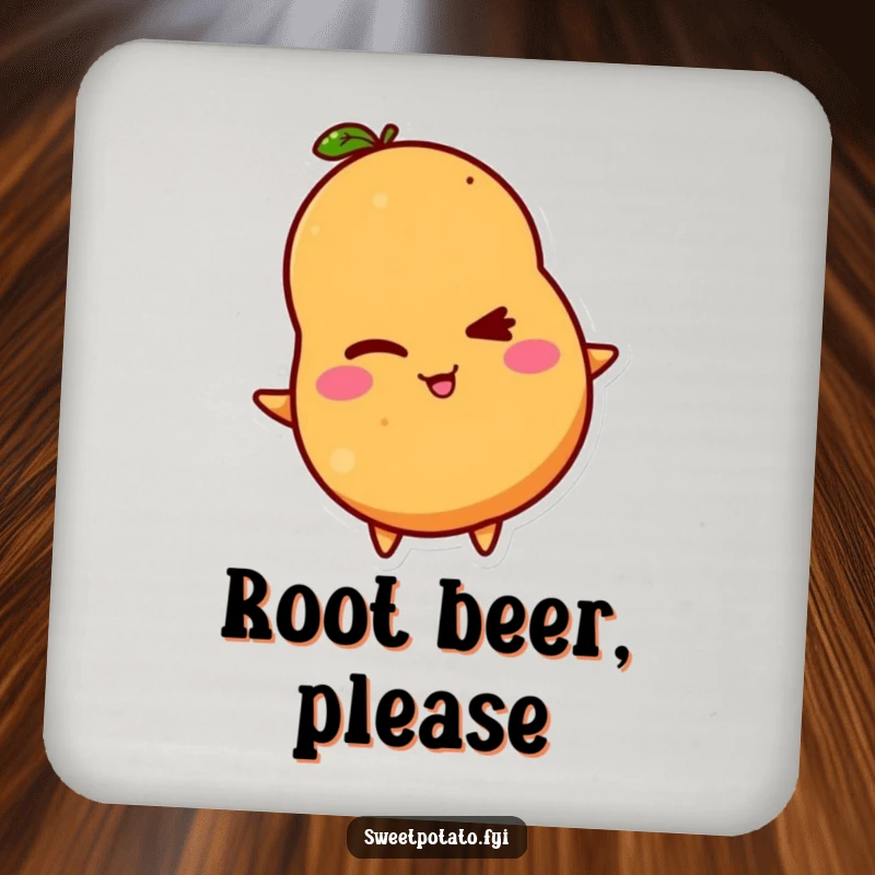 Funny coasters featuring a sweet potato character winking mischievously, adding a humorous touch to drink protection.