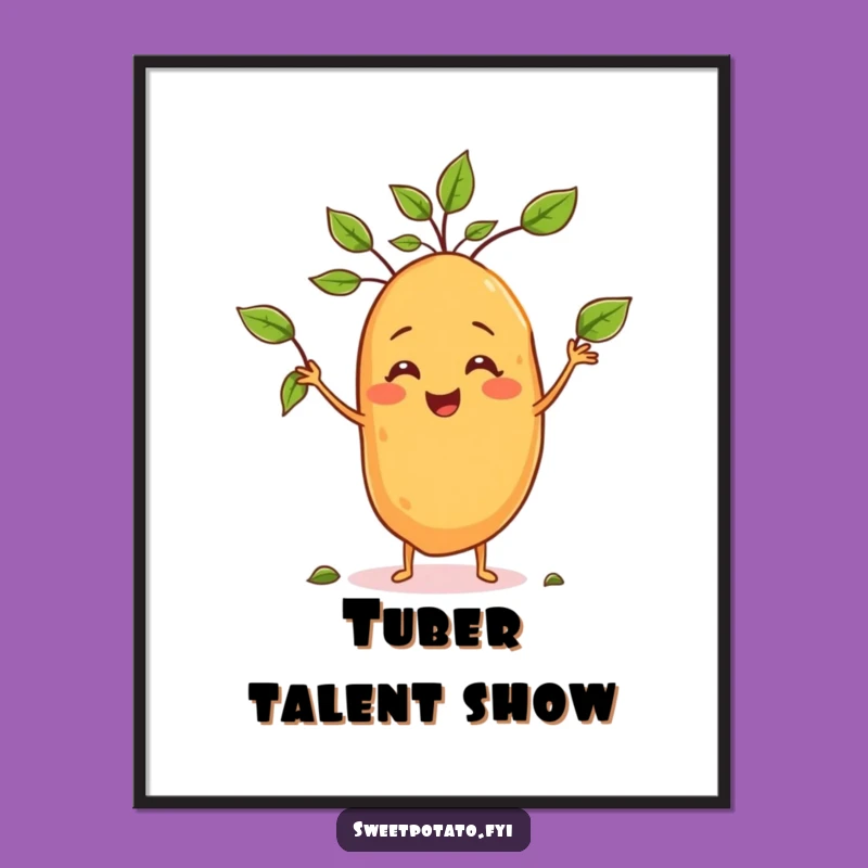 Funny Sweet Potato Juggling Leaves Poster - Whimsical Art for Your Walls
