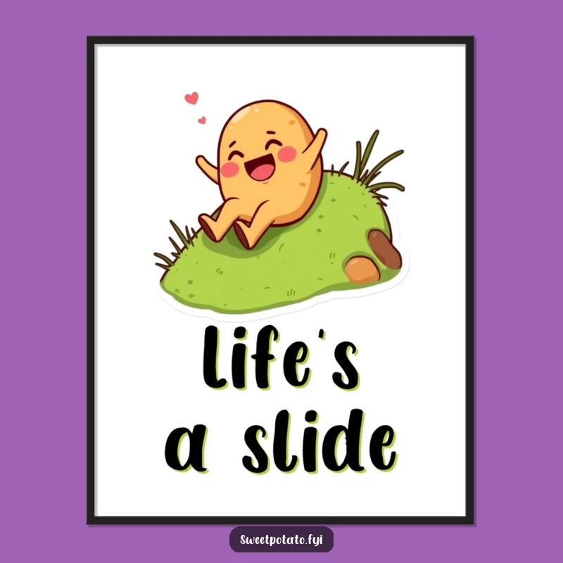Funny Giggling Sweet Potato Hill Slide Poster - Vibrant Wall Art for an Energetic Home