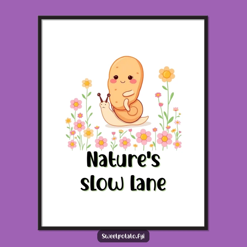 Funny Snail Ride Sweet Potato Poster: Happy Spud Flower Art, Perfect Funny Gift