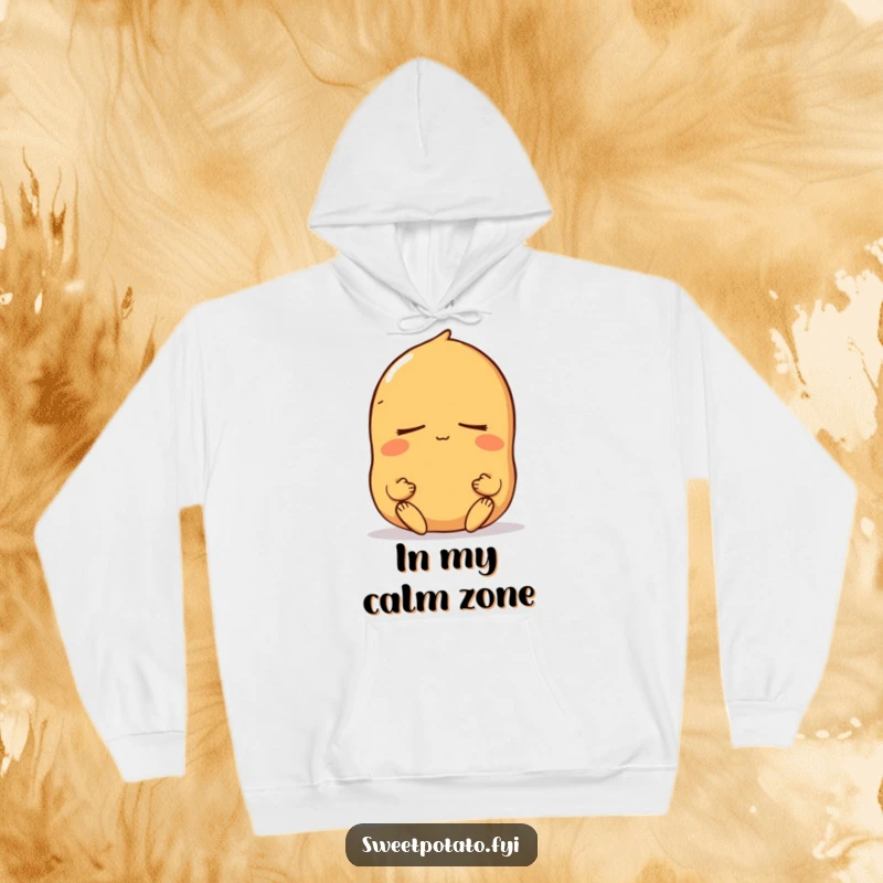 Funny sweet potato hoodie featuring a peaceful meditating character, offering comfort and a dose of serene, humorous mindfulness.