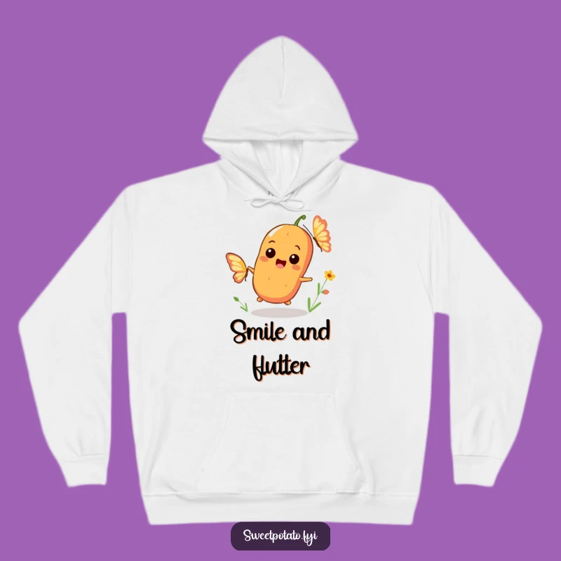 Funny Sweet Potato Playful Hoodie: Cozy Butterfly Chase, Perfect Funny Gift!