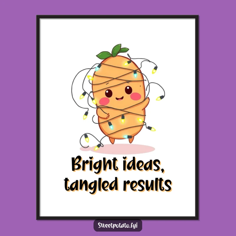 Funny Free Printable Wall Art: Sweet Potato Tangled in Lights, Whimsical Downloadable Art