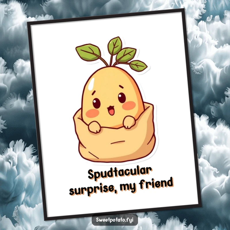 Funny Free Printable Sweet Potato Wall Art: Surprised character peeking from sack, charming and humorous downloadable art.