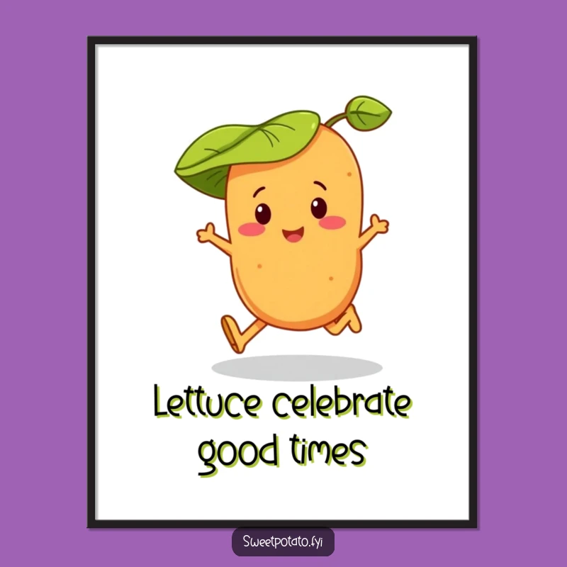 Free Printable Wall Art: Whimsical Skipping Sweet Potato with Leaf Hat Art