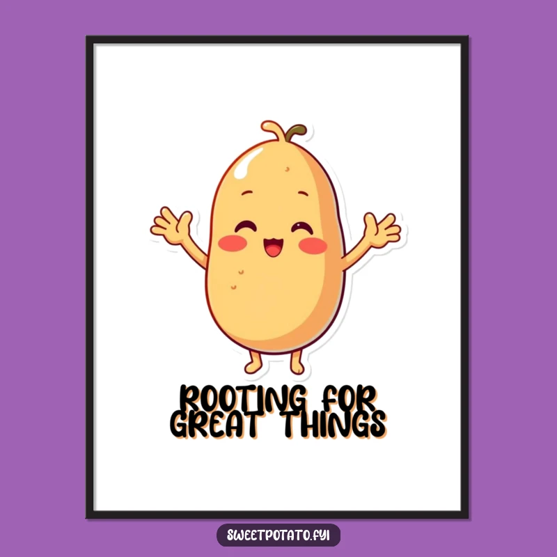Funny Free Printable Wall Art: Tiny-Armed Cheering Sweet Potato Downloadable Art