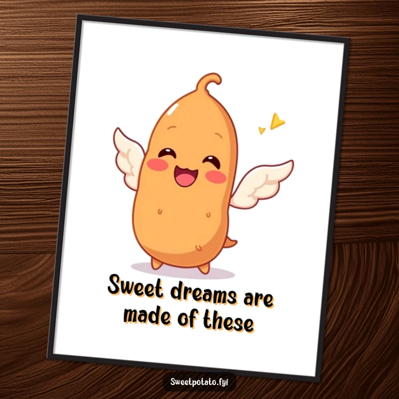 Funny Free Printable Wall Art: Smiling Sweet Potato Gleefully Attempting to Sprout Tiny Wings, Dreaming Big