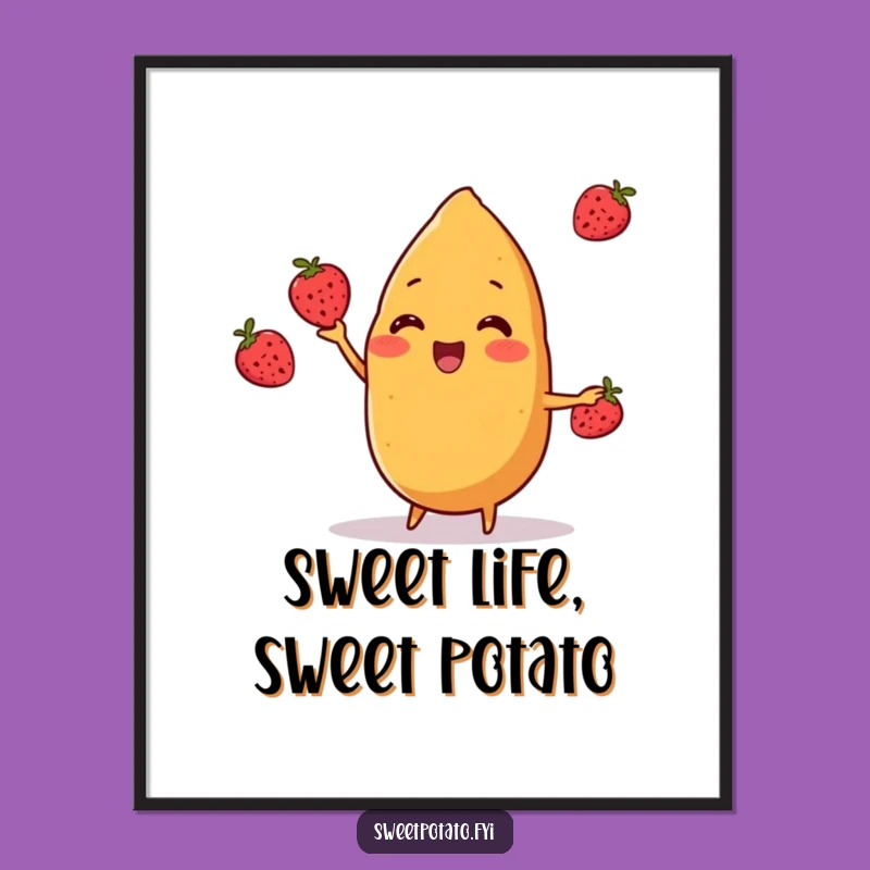 Free Printable Sweet Potato Wall Art: Funny Juggling Character Decor, Downloadable Art Gift