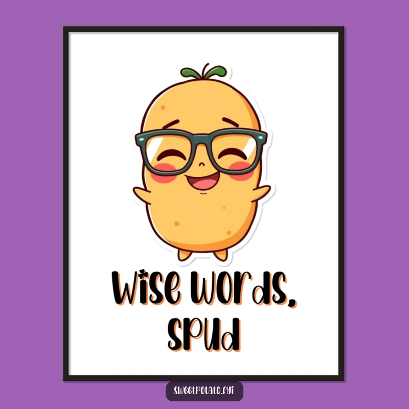 Funny Free Printable Wall Art: Giggling Sweet Potato with Glasses Downloadable Art