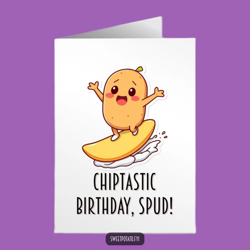 Funny Free Printable Birthday Card: Sweet Potato Surfer Surprise! Downloadable Fun Gift.