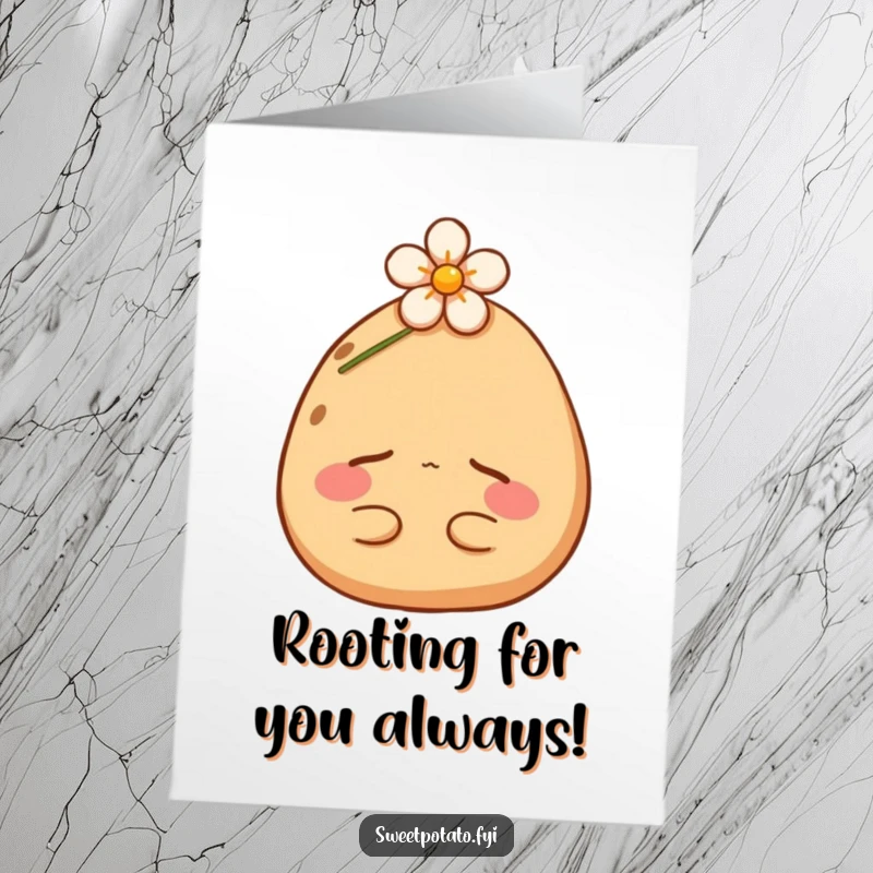 Funny Free Printable Congratulations Card showing a content sweet potato taking a well-deserved nap under a tiny flower.