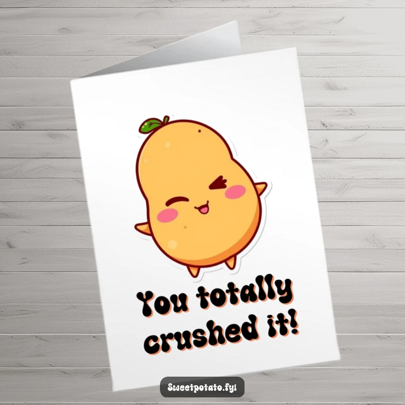 Funny Free Printable Congratulations Card: A sweet potato character winks slyly, celebrating your success with playful charm.