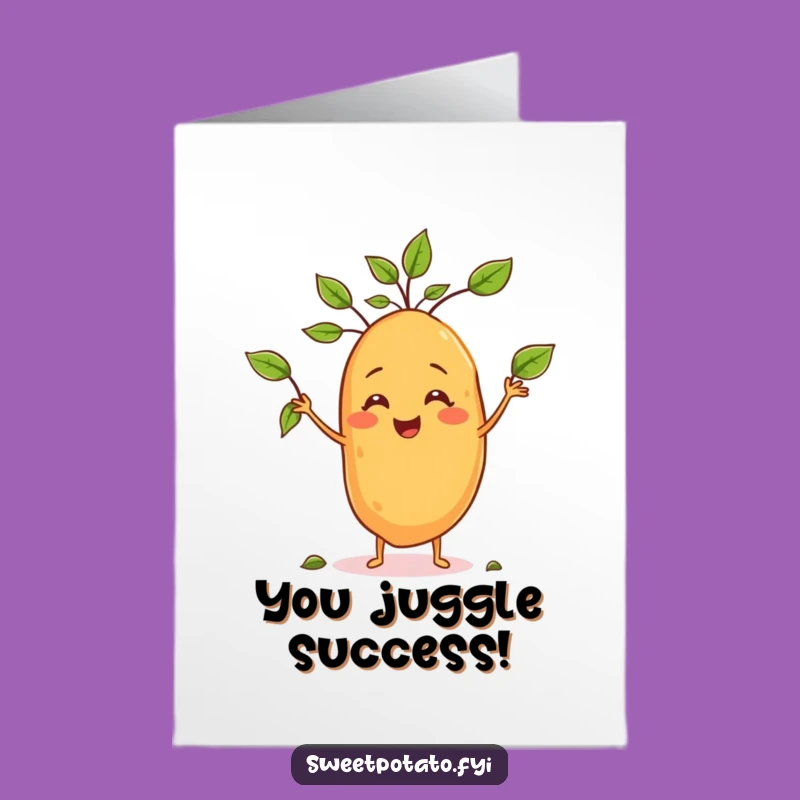 Free Printable Sweet Potato Juggling Congrats Card - Downloadable Cheerful Gift