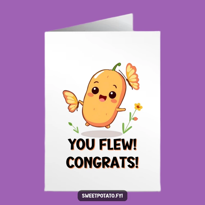 Printable Congrats Card: Sweet Potato Butterfly Chase - Funny Free
