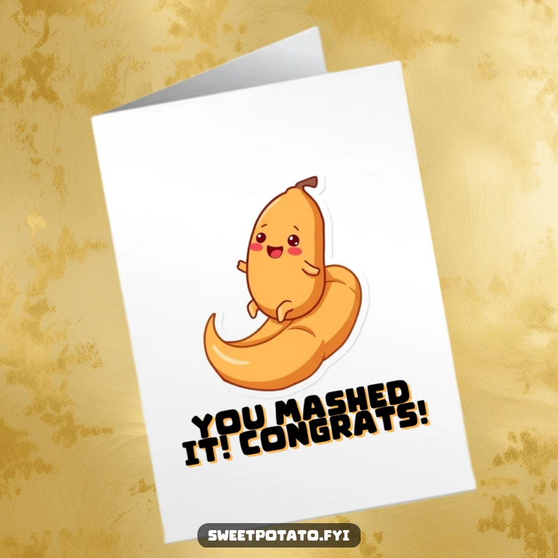 Funny Free Printable Congratulations Card: Happy Sweet Potato Triumphantly Rolling Uphill on Caramel