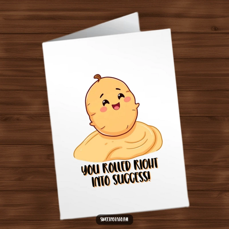 Funny Free Printable Congrats Card: Delighted sweet potato gleefully rolls down a hummus slope in celebration.