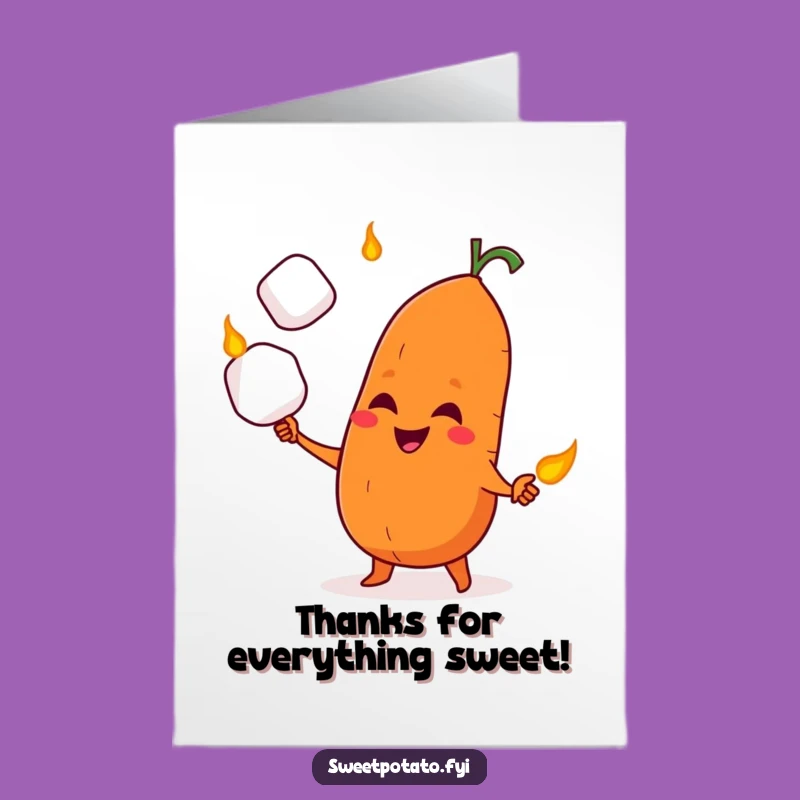 Free Printable Sweet Potato Marshmallow Juggling Thank You Card - Funny Downloadable Gift