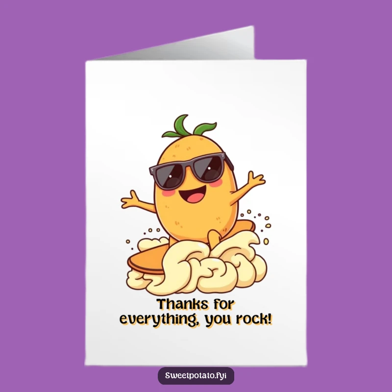 Free Printable Thank You Card: Surfing Sweet Potato, Funny Cool Thanks, Downloadable