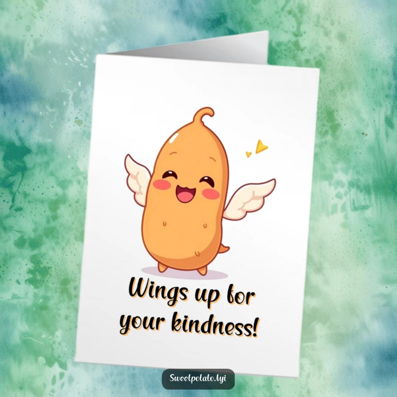 Funny Free Printable Thank You Card: Sweet Potato Smiling While Trying to Sprout Small Wings