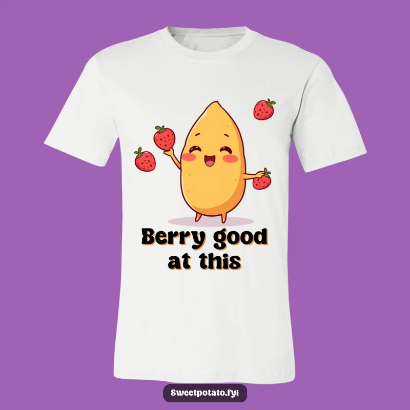 Funny Sweet Potato Juggle T-Shirt: Cheerful Berry Character Tee, Ideal Funny Gift
