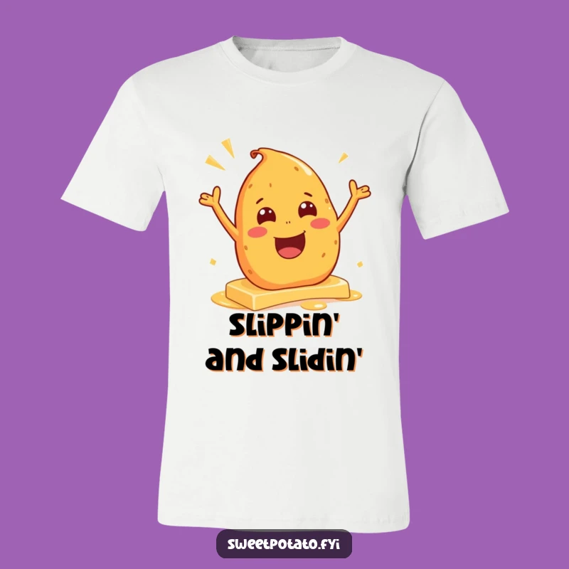 Funny Excited Sweet Potato Butter Slide T-Shirt - Comedic Foodie Apparel Gift