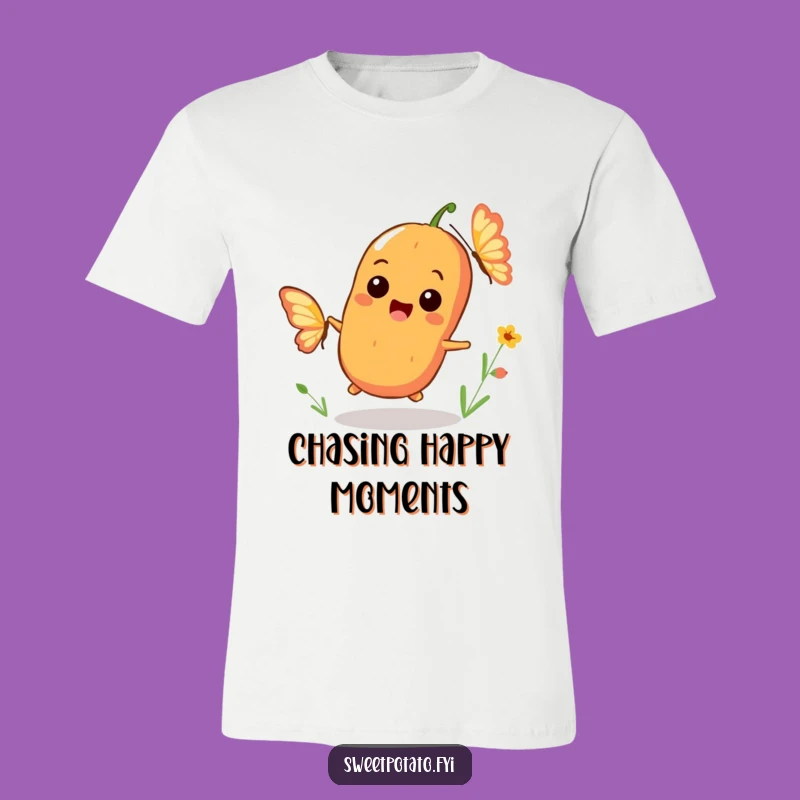 Funny Sweet Potato Chase T-Shirt: Playful Butterfly Fun, Perfect Funny Gift!