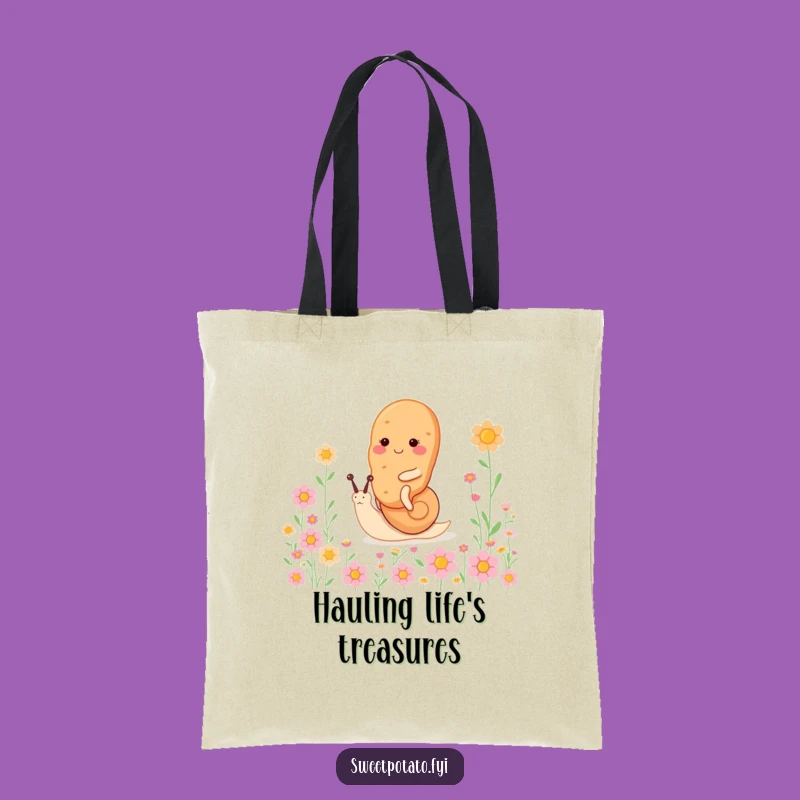 Funny Snail Ride Sweet Potato Tote Bag: Happy Spud Flower Carryall, Hilarious Funny Gift